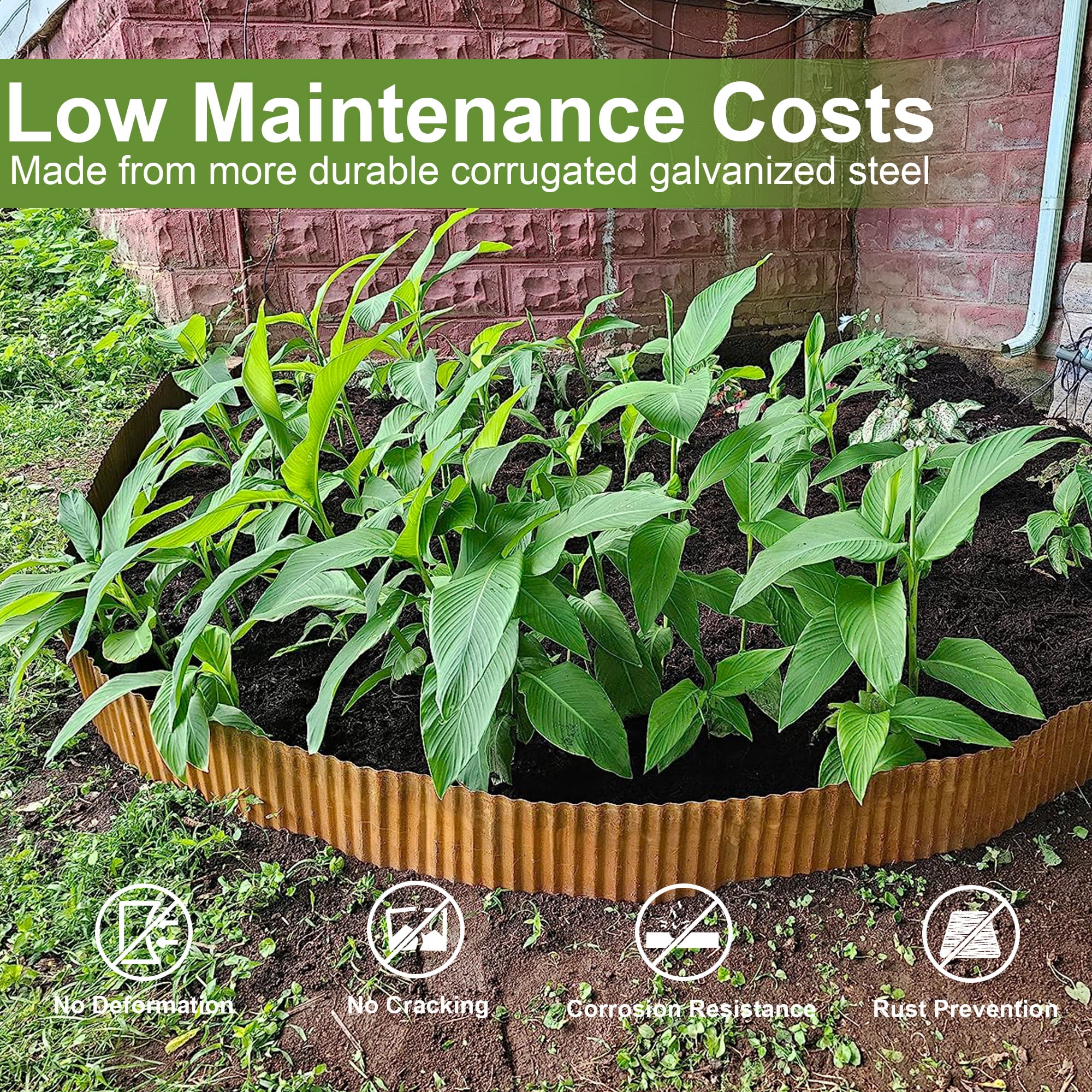 Vinci Metal Landscape Edging Border, 8 Inch x 20 FT Corrugated Steel Garden Edging with Rolled Safety Edges, Flexible Lawn & Flower Bed Edging for Yard, Multiple Sizes & Colors (Rusted)