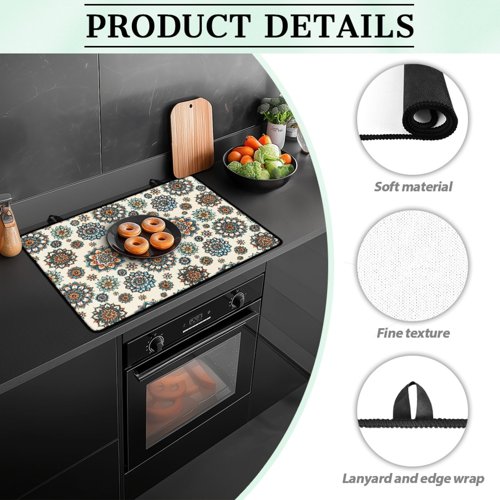 Renewold Ceramic Glass Stove Top Cover Stove Mat Stove Burner Cover Multipurpose Rubber Desk Saver Pad Washer Dryer Top Cover Range Cover for Counter Top, Bohemian Flower Beige