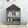 thumbnail image 2 of Costway Kids Dollhouse Bookshelf with Writable Chalkboard  Whiteboard 4 Top Compartments Gray, 2 of 10