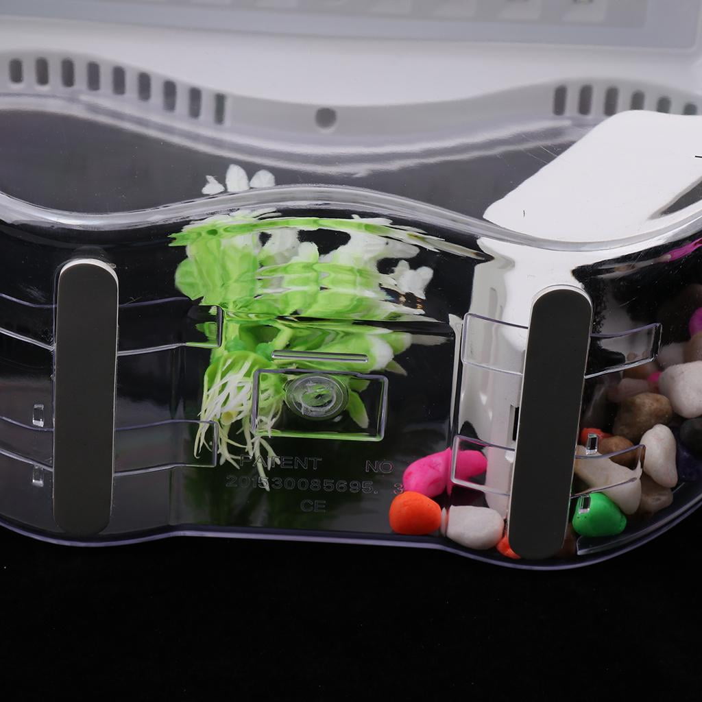 EHJRE Home Office Creative Decoration USB Charge Mini Fish Tank Desk Transparent Aquarium Tank With LED Clock, Decorative Pebbles, And Artificial Plant
