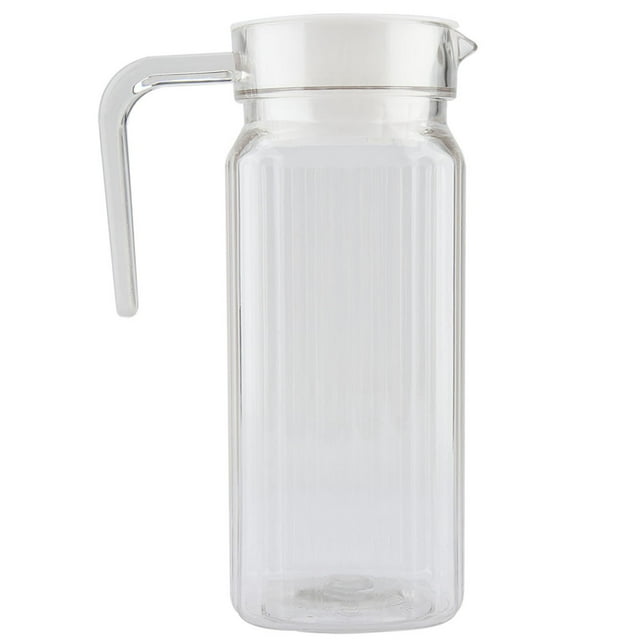 Nikou Pichet en Verre - Boisson en Verre nervurée pour Boisson en Verre Pichet Acrylique Transparent Bouteille à jus Eau rayée Pichet à jus Froid avec Couvercle pour Bar (Taille : 800 ml)