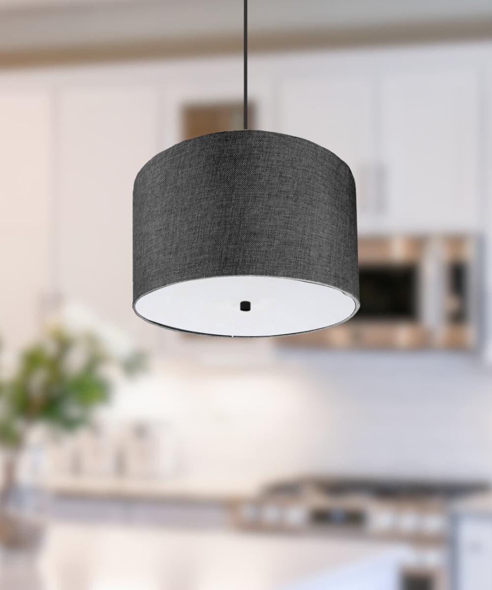 Home Concept 14" W 2 Light Pendant Granite Gray Shade with Diffuser, Black Cord