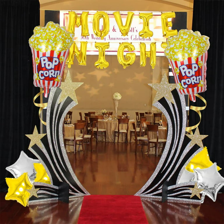 Movie Night Themed Party Decorations Hollywood Red Carpet Party Supplies  Cupcake Toppers Popcorn Foil Balloons for Oscar Party Event Awards Night