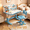 Blue, variant on Sioweci Kids Functional Desk and Chair Set, Height Adjustable Children School Study Table Chair Set with Cartoon Pattern, Ergonomic Desk Chair with Large Writing Board, Bookshelf