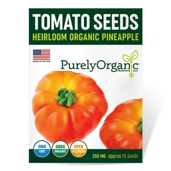 Purely Organic Pineapple Tomato Seeds - USDA Organic, Non-GMO, Open Pollinated, Heirloom, USA Origin, Vegetable Seeds, Annual, Prefers Full Sun - 250 MG