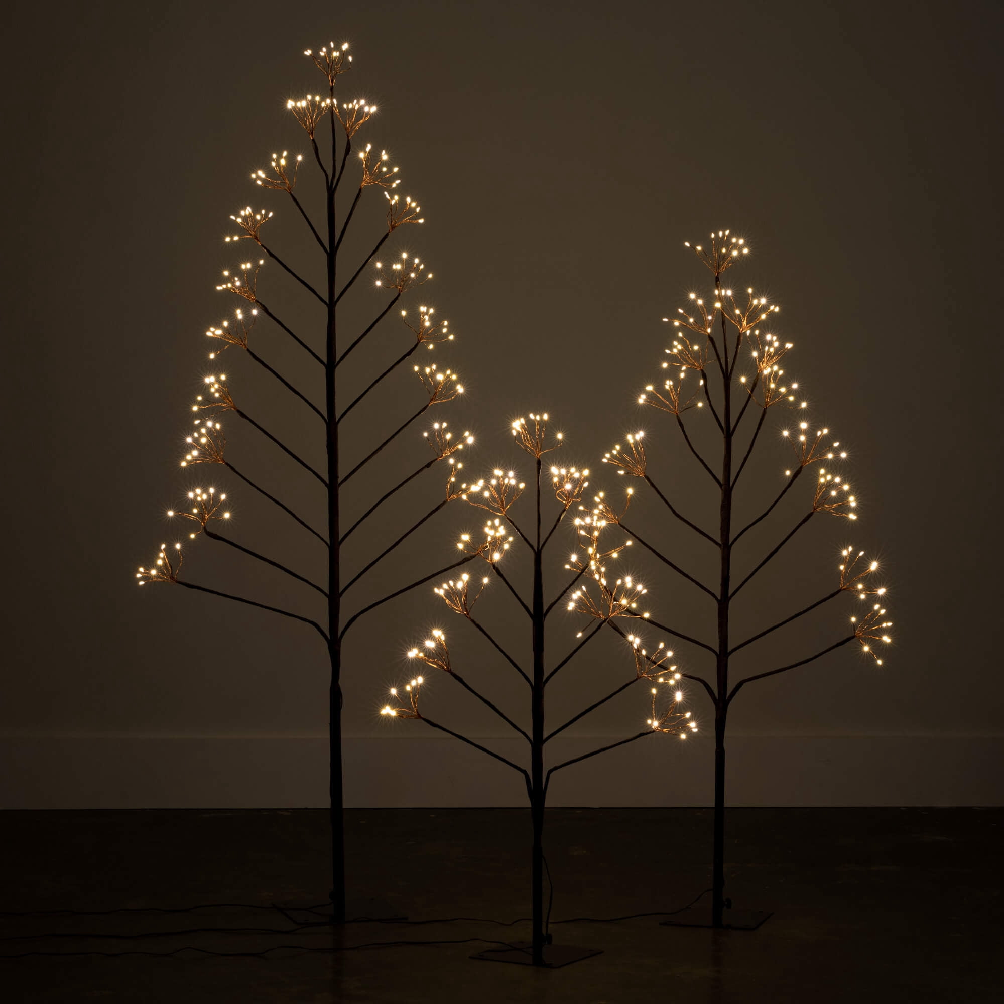 60"H, 47.5"H and 36"H Sullivans Outdoor Lighted Twig Tree - Set of 3, Brown