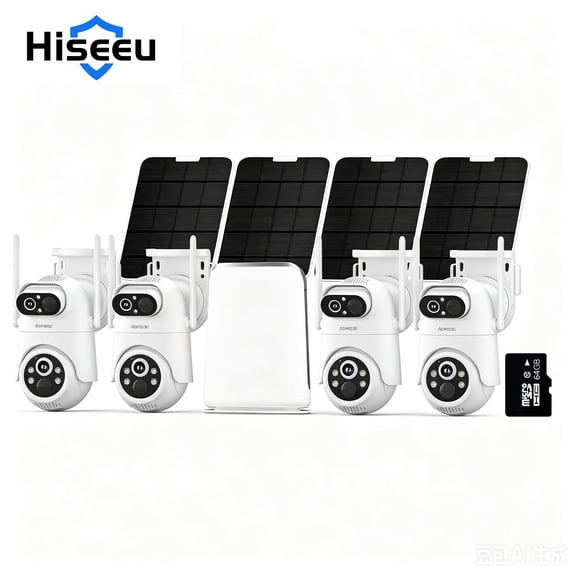 Hiseeu 4MP 8CH Outdoor WiFi Solar Security Camera System,64GB SD Card,Color Night Vision,2-Way Audio