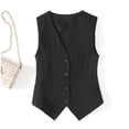 thumbnail image 3 of Pounoo Vests for Women V Neck Sleeveless Tailored Hem Vest Button Front Sleeveless Layering Tops Slim Tailored Fit Business Casual Layering Wrinkle Resistant Boho Tops for Women, 3 of 5