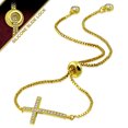 thumbnail image 2 of Stainless Steel Yellow Gold-Tone CZ Religious Cross Adjustable Chain Bracelet, 2 of 2