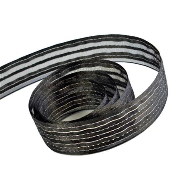 Papillon Ribbon & Bow R097070-16-0030-SILV 0,62 Po. Ruban en Chiffon Transparent à Rayures Chic de 100 Verges - Noir et Argent