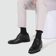 CMR CHAMARIPA Men's Shoes With Higher Heels - Black Calfskin Derby Shoes - Height Increasing Dress Shoes 2.76 Inches / 7 CM