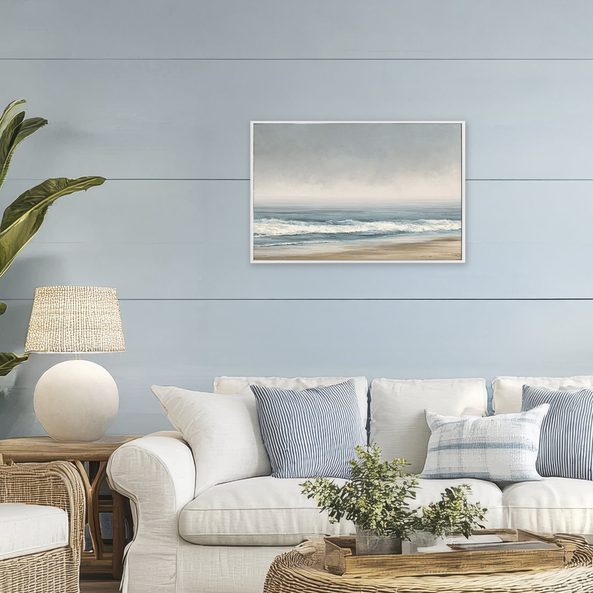 Stupell Industries Tranquil Mist Beachscape White Framed Giclee Art, design by Jacky Ngan