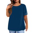 thumbnail image 2 of Womens Work Blouse Dressy Women's Short Sleeve Shirt Round Neck Plus Size T Shirt Solid Color Casual Tops, 2 of 6