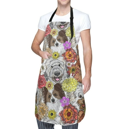 

Kdxio Cute Dogs Puppy Apron with Pockets Adjustable Kitchen Aprons for Men Women Waterproof Aprons for Cooking Drawing Crafting Baking Household Cleaning