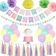 thumbnail image 1 of Pastel Birthday Decorations for Girls Women, Macaron Party Decorations with Birthday Banner Balloons Circle Dot Garland Rainbow Cake Topper and Paper Pom Poms for Rainbow Birthday Party Supplies, 1 of 7