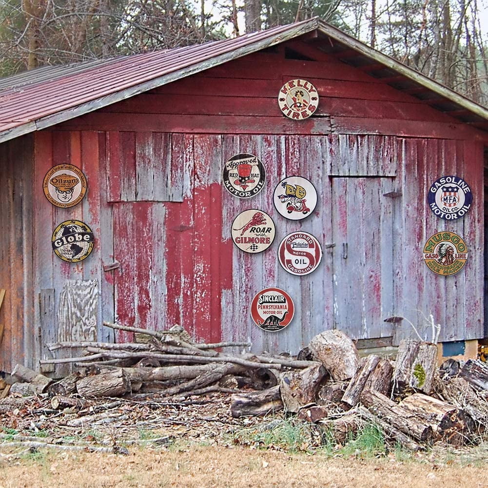 Round Vintage Gas Station Metal Tin Sign Reproduction for Garage
