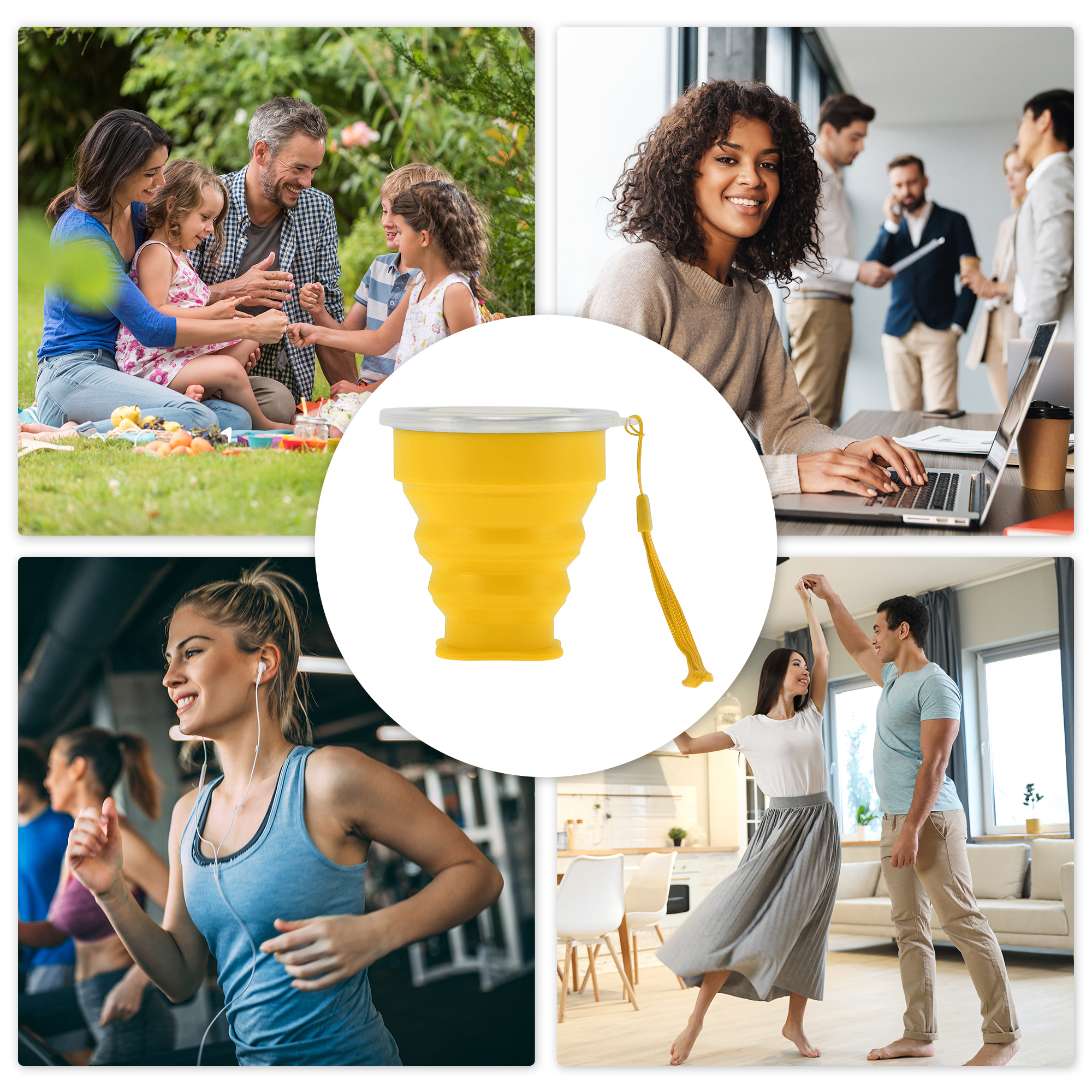 Unique Bargains Folding Cup with Wrist Strap Collapsible Cups 200ml 1 Pc Yellow