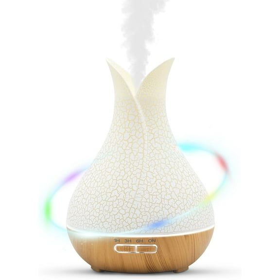 Essential Oil Diffuser for Room: Ultrasonic Aromatherapy Diffuser, 7 LED Light Colors 4 Timer and Auto-Off Switch - Essential Oil Diffusers for Home Bedroom(White)
