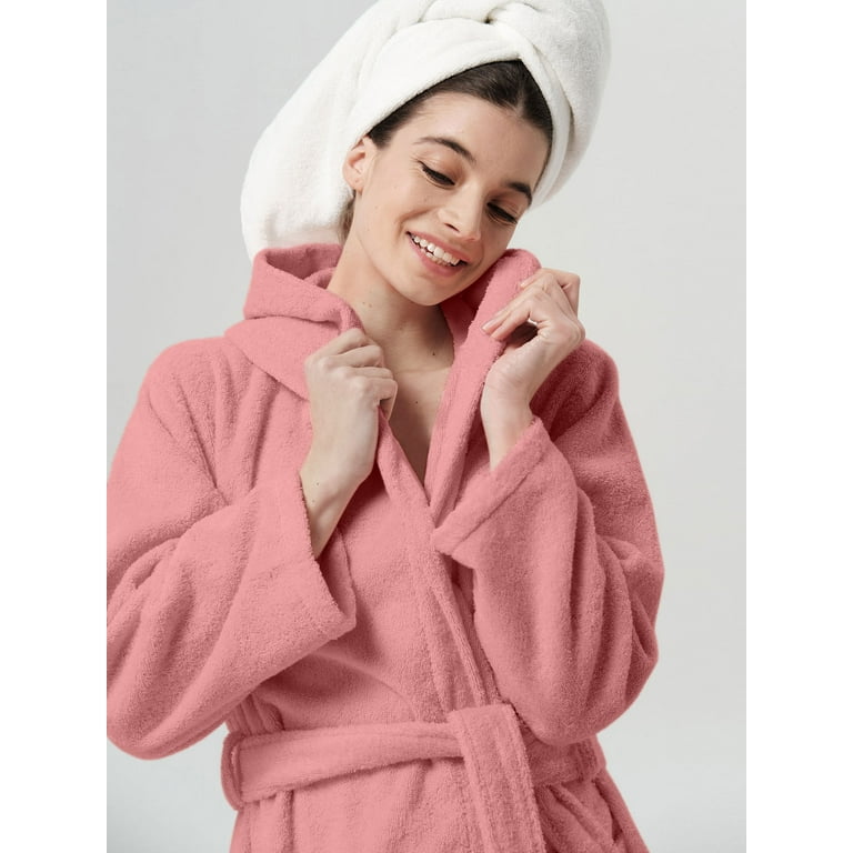 SIORO Terrycloth Robes for Women Cotton Towel Hooded Bathrobe Knee