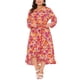 thumbnail image 1 of Vestido largo de mujer Agnes Orinda en talla grande, con mangas largas, escote en V, de gasa floral, con cinturón, 2X rojo, 1 of 5