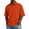 thumbnail image 2 of Resicozy Men's Casual Polo Shirts Classic Button Basic Short Sleeve Shirt Solid Color Tees Fashion Big and Tall Tops Vermilion S, 2 of 9