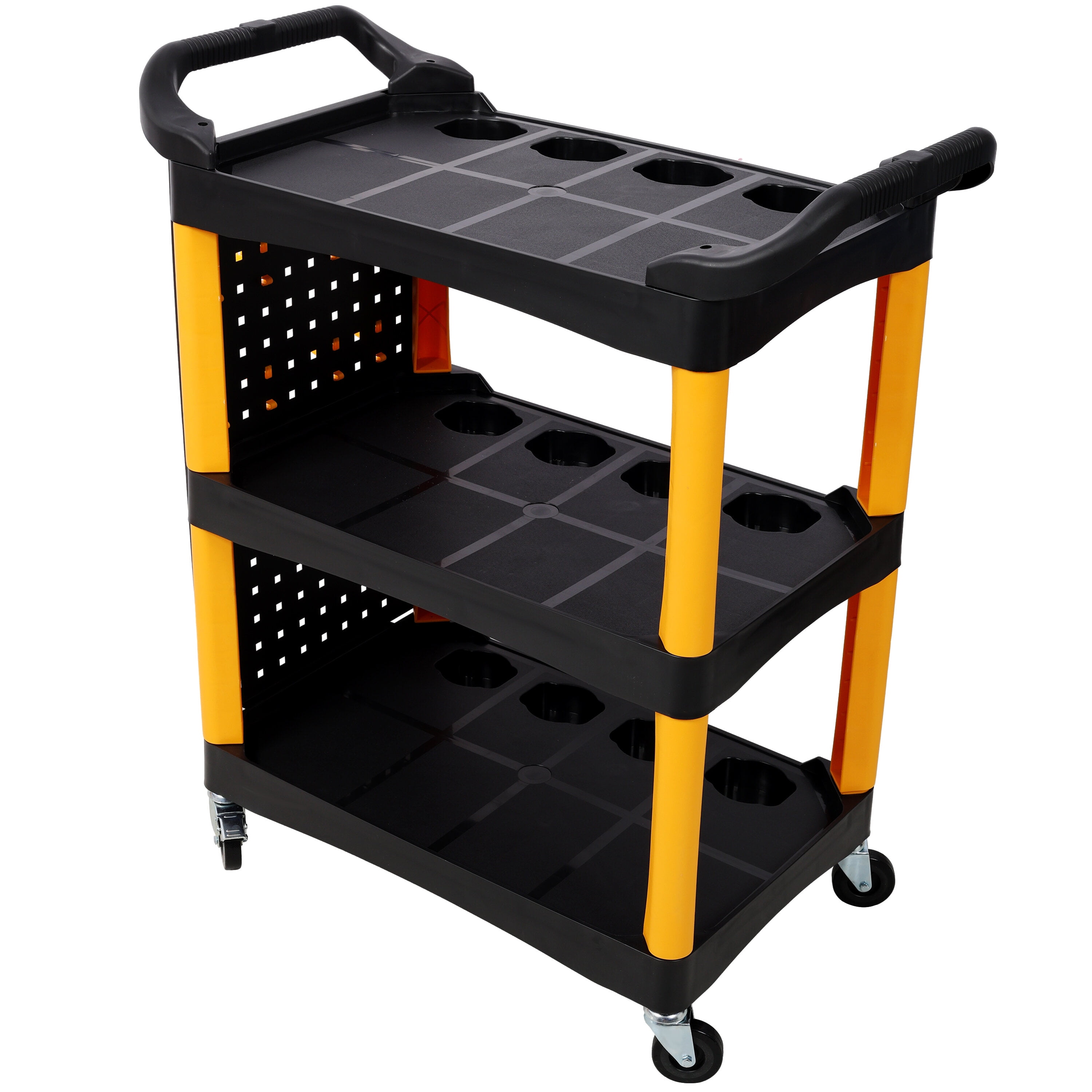 Tool Cart, 3 Tier Rolling Auto Detail Cart With Wheels,With Panel & Hook,for Detailers Garage, Workshop, Repair Shop, Storage Tool, Yellow&Black, Yellow+Black Tool Storage Cart,Mechanics Tool Cart