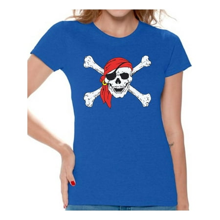 Awkward Styles Sugar Skull Shirts for Women Jolly Roger Skull and Crossbones Women's Tee Shirt Tops Day of Dead Tshirts Pirate Flag Shirts Skull T-shirts Dia de Los Muertos T Shirts for Women