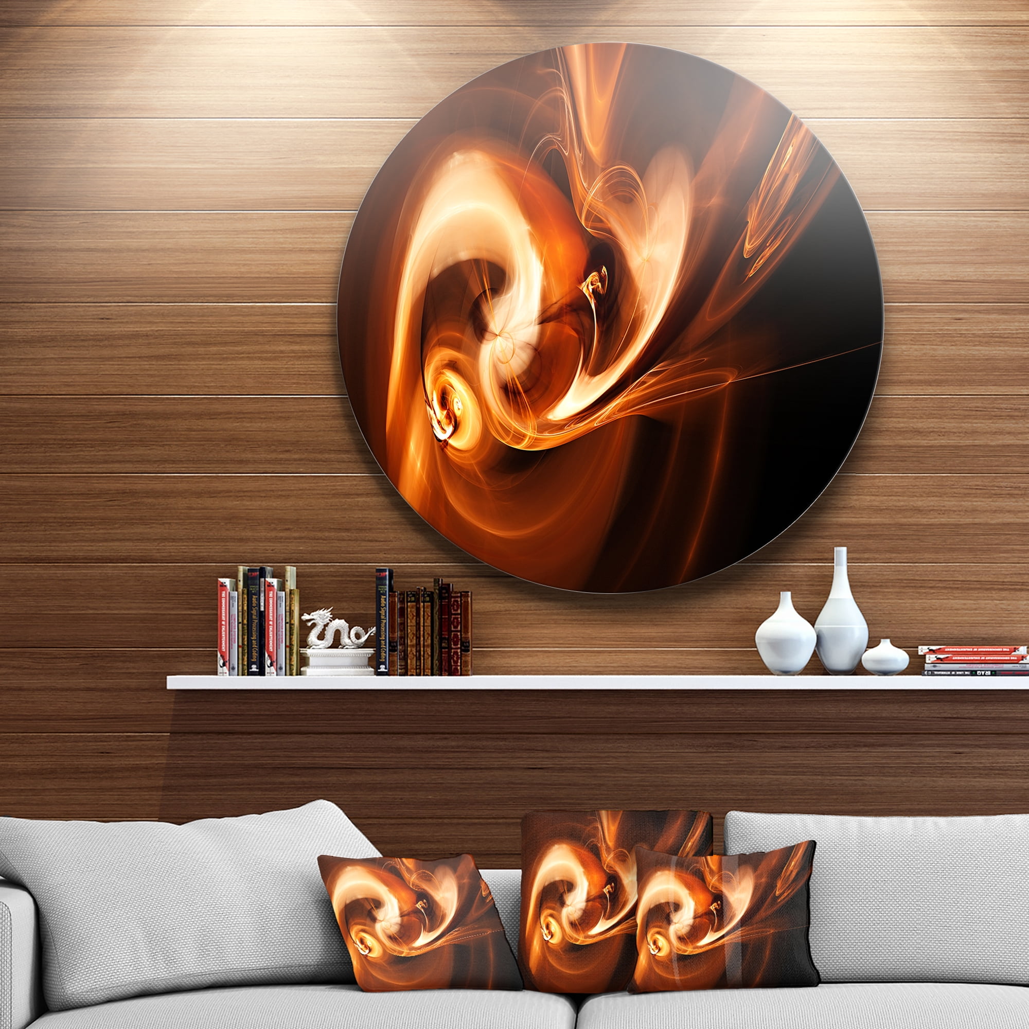 Designart 'Fractal Smoke Texture Brown' Abstract Circle Metal Wall Art