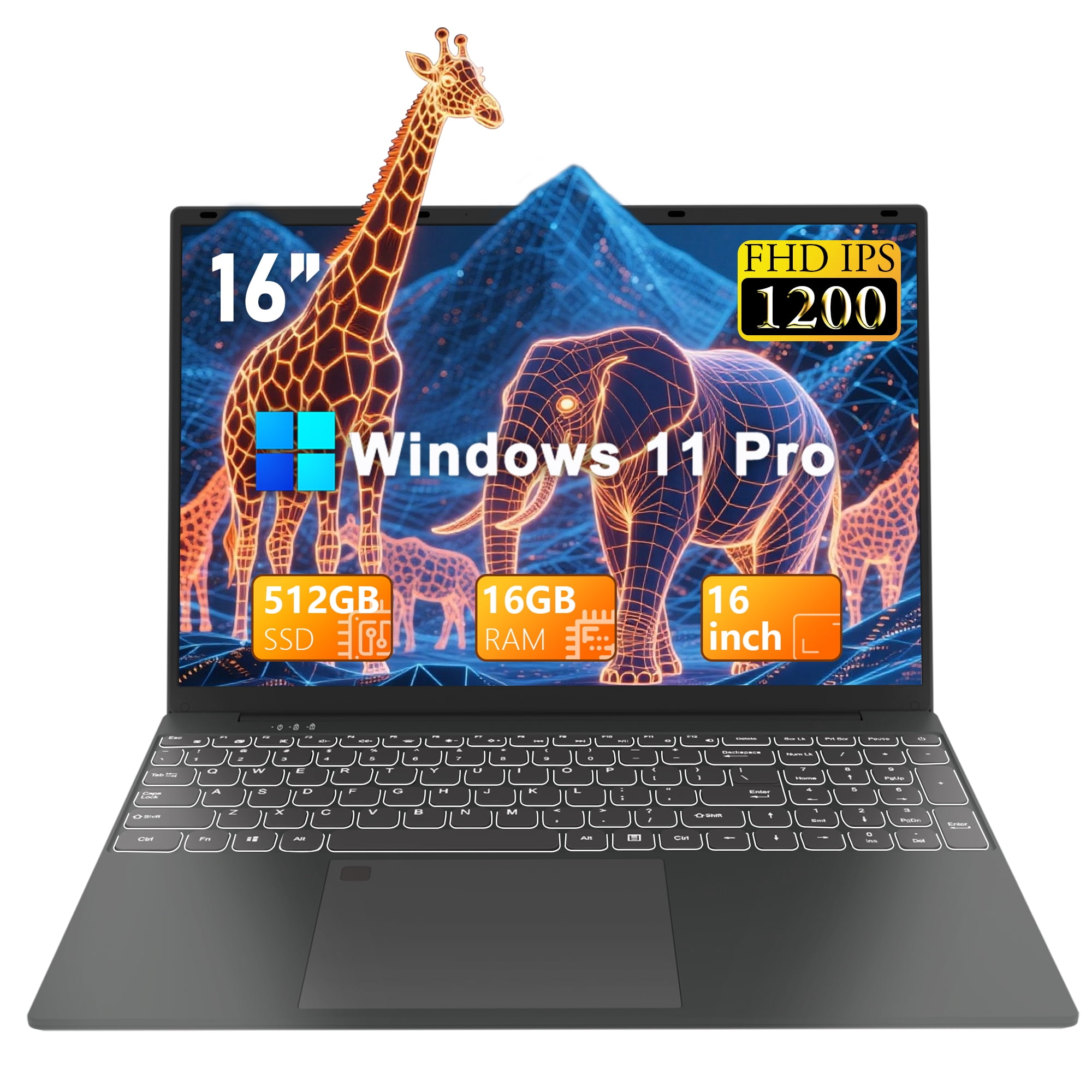 SANPTENT 16" Windows 11 Pro Laptop, DDR4 16GB RAM 512GB SSD, Intel Quad-Core Alder Lake N95, 1920x1200 IPS Screen Display for Business and Student