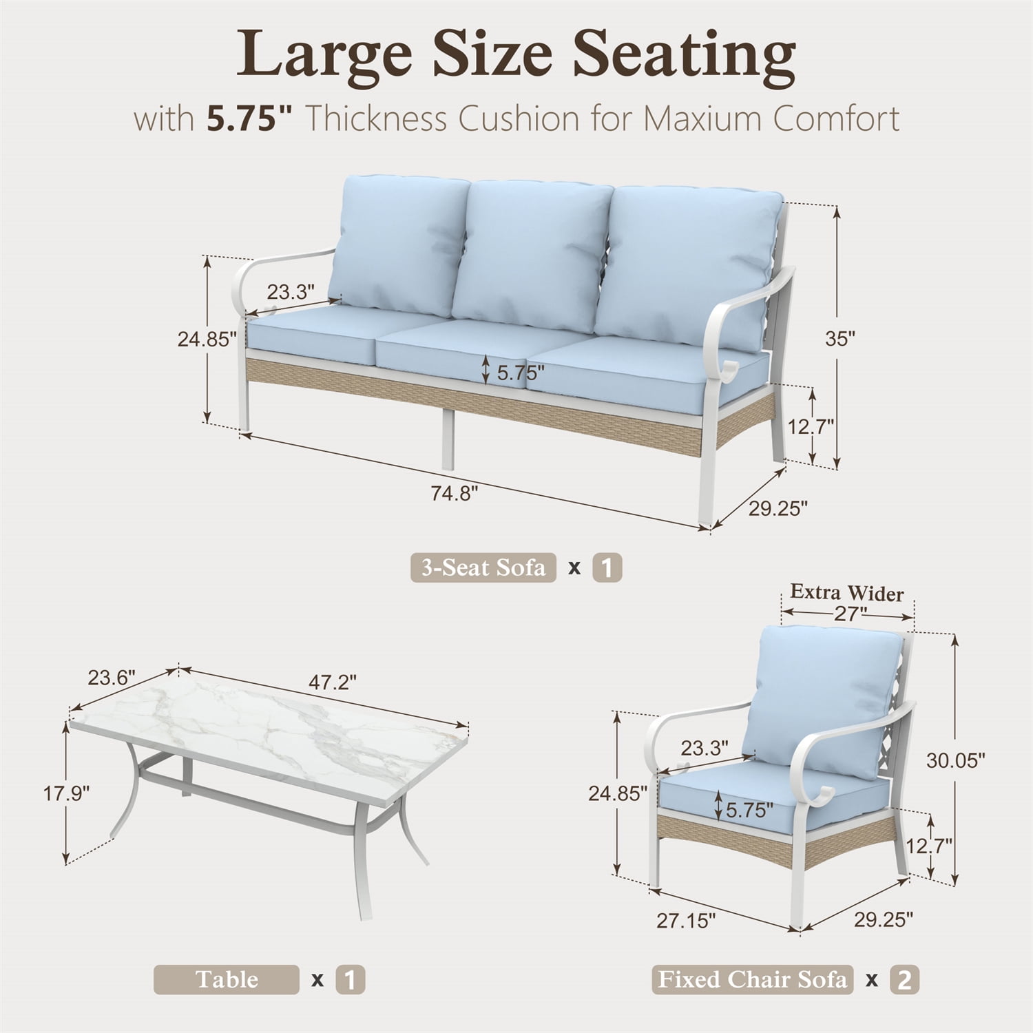 MF Studio 5-Seater Patio Conversation Set Metal Outdoor Furniture with Fixed Chair Sofa Blue