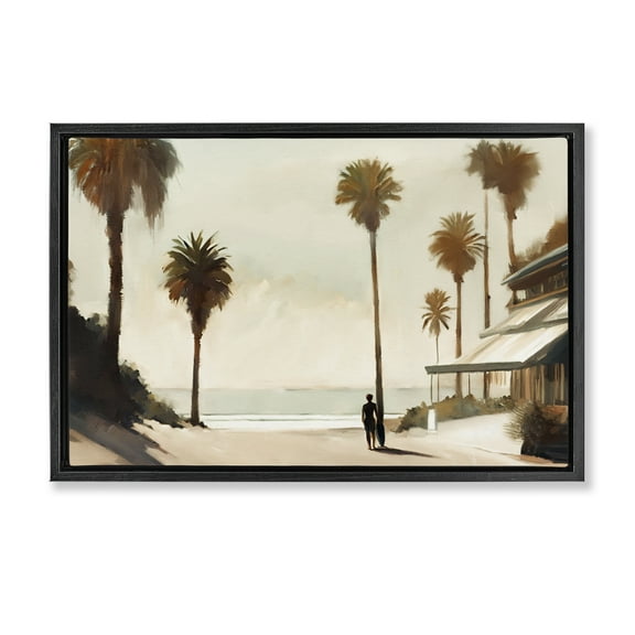 Stupell Industries Tropical Café Del Mar Landscape & Nature Painting Black Floater Framed Canvas Art Print Wall Art, 25 x 17