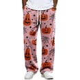 thumbnail image 2 of Halloween Waffle Pajama Pants for Men Big and Tall Plus Pumpkin Drawstring Loungewear Funny Baggy Cute Goth Family Pj Pants Red M, 2 of 4