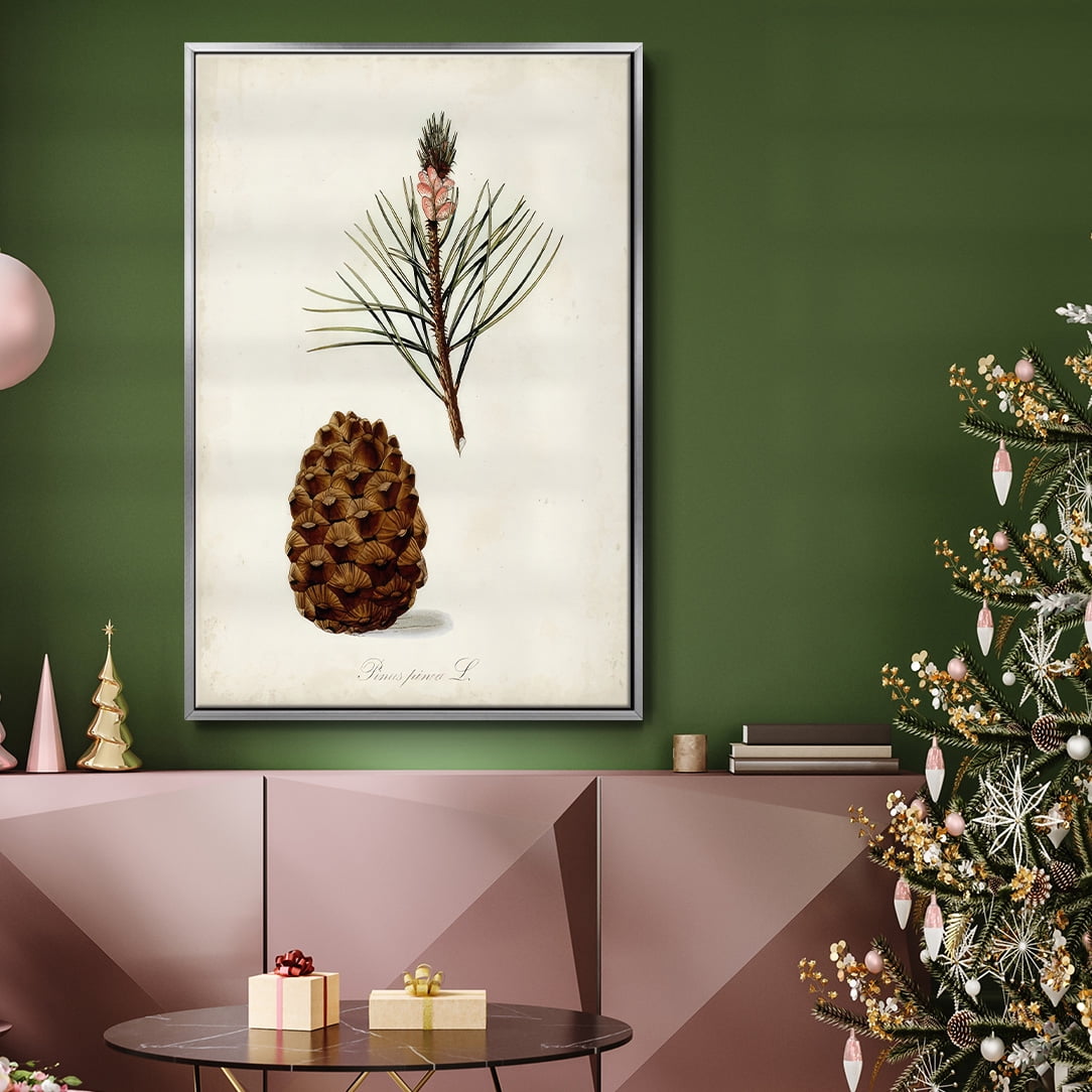 Antique Tree Study V - Framed Gallery Wrapped Holiday Canvas - 25 x 37 - Silver Frame