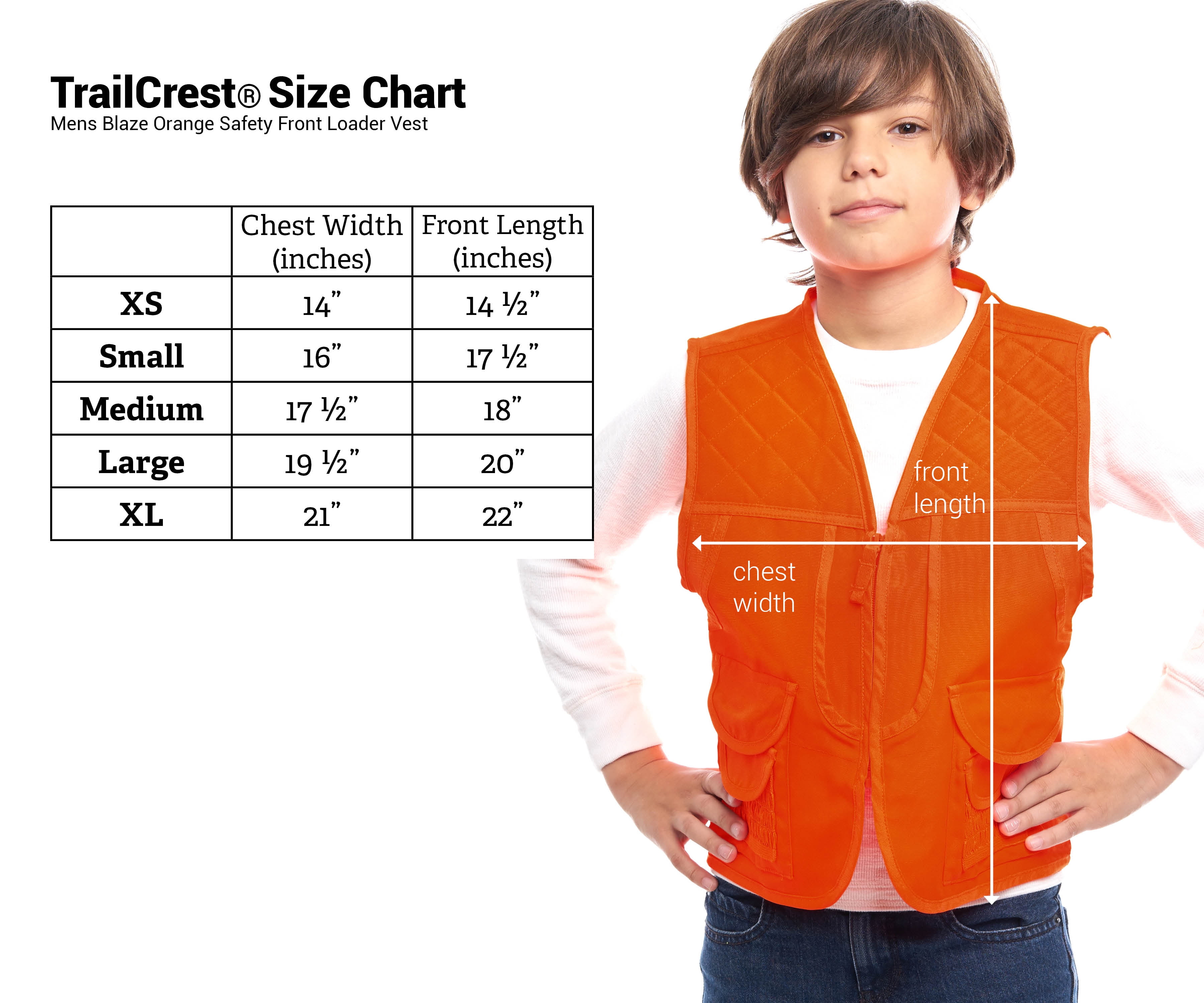 Trail Crest Boys Blaze Orange Safety Front Loader Hunting Vest, Medium