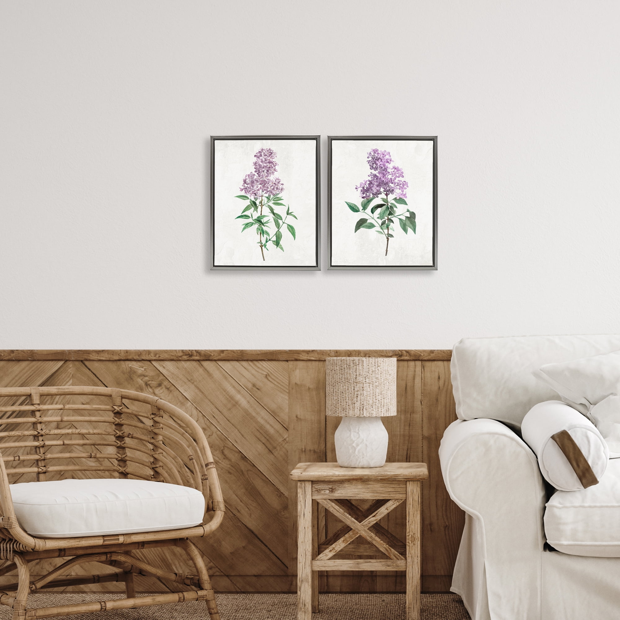 Stupell Industries Herbaceous Lilac Blooms 2 Piece Gray Framed Floater Canvas Set, design by Kim Allen