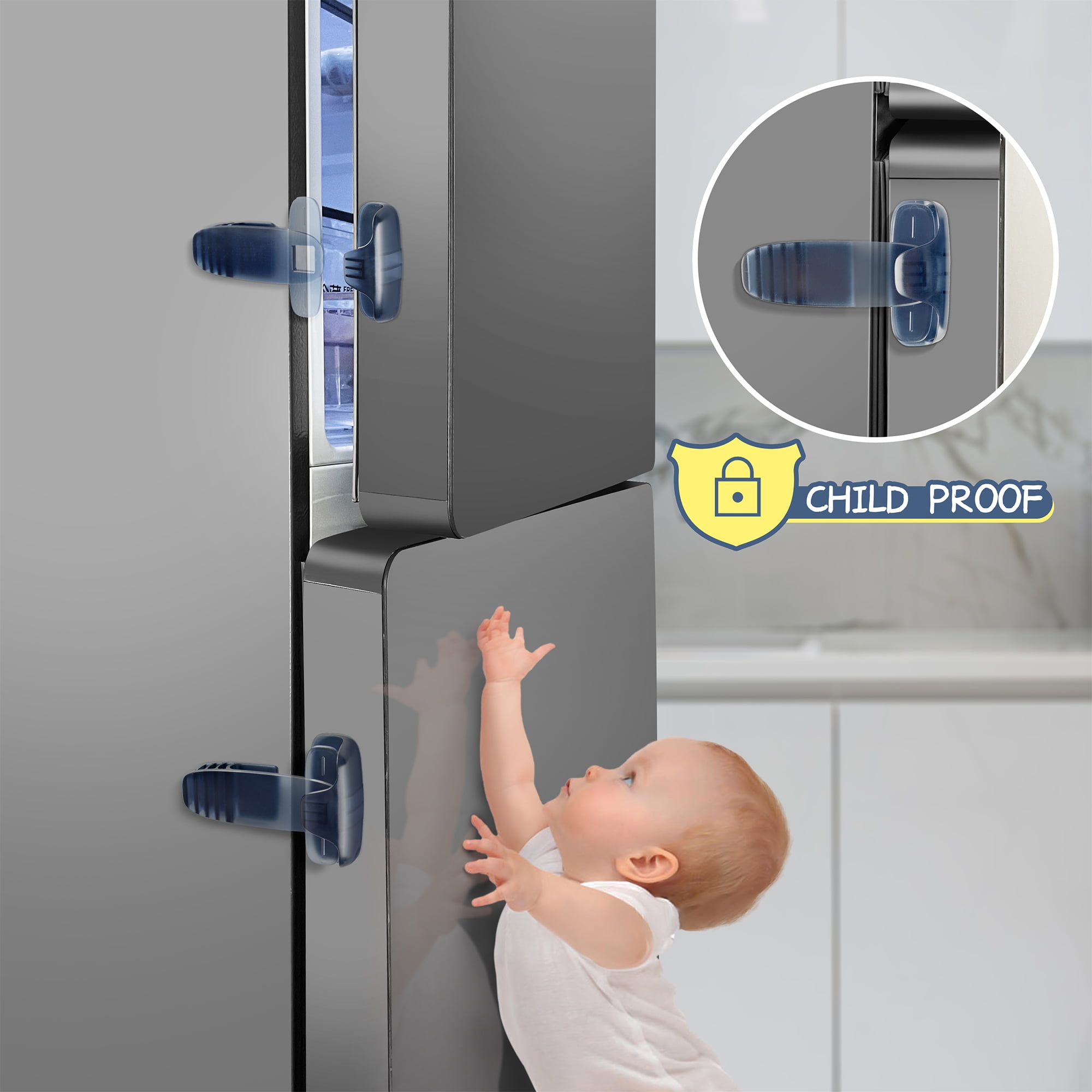 Cabinet Locks Child Safety Adjustable Length Strap and Latch Lock Premium 3M Adhesive 6 Pack Baby Proofing Reusable with Included Kit - Child Proof Refrigerator Fridge Doors and Cabinets 