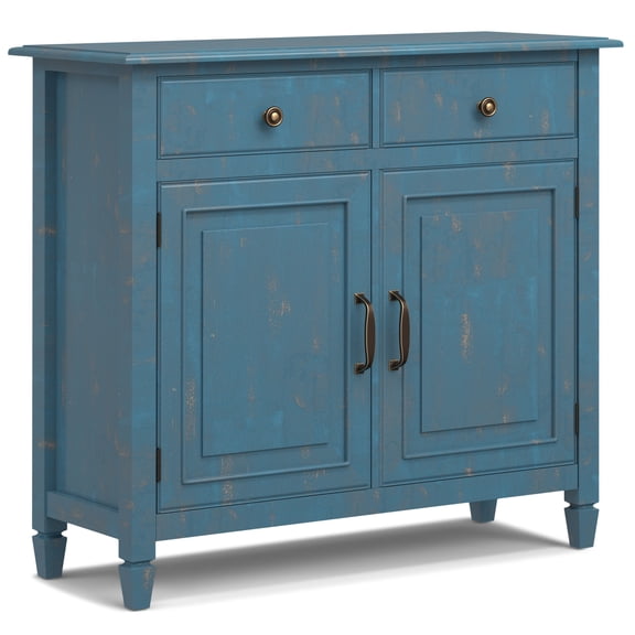 Simpli Home Connaught 40 inch Wide Solid Wood Traditional Entryway Storage Cabinet in Distressed Coastal Blue