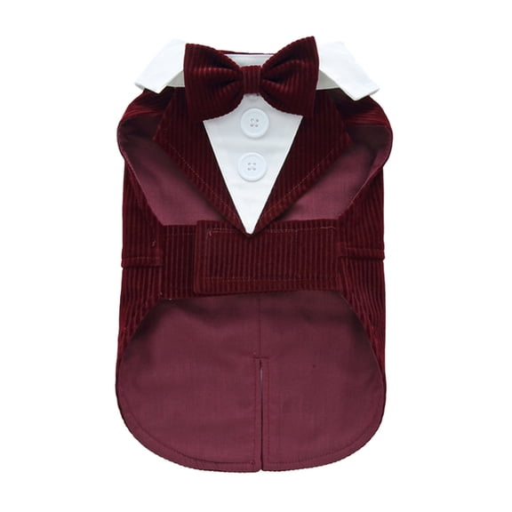 Pet Formal Tuxedo Vest with Bow Tie Velvet Gentleman Dog Suit Adjustable Wedding Graduation Party Clothes for Small Medium Dogs Cats