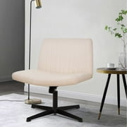 BestOffice Armless Office Chair, Criss Cross Chair Legged, No Wheels Swivel for Men, Women(Biege)