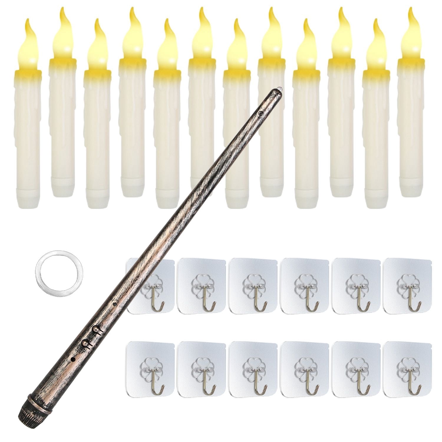 12Pcs Flameless Floating Candle Set with Magic Wand Remote 98ft Fishing Wire for Halloween Christmas Decor