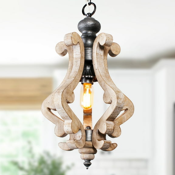Oaks Aura Cottage Rustic 1 Light Wooden Chandelier Kitchen Island Light