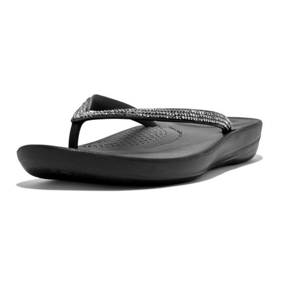 Chanclas FitFlop Iqushion Sparkle ergonómicas para mujer, color negro
