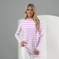 thumbnail image 2 of Women's Striped Long Sleeve T-Shirts Casual Crewneck Soft Stretchy Top Classic Fit for Daily Wear Lightweight Comfort Outfits ,Pink 2XL, 2 of 5