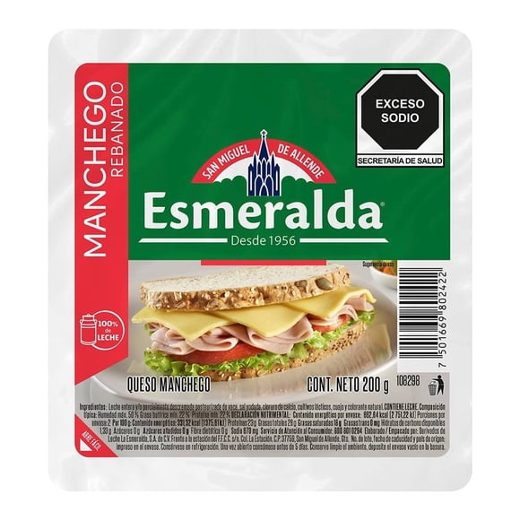 Queso manchego Esmeralda rebanadas cuadradas 200 g