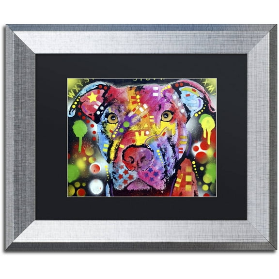 Trademark Fine Art "The Brooklyn Pit Bull" Canvas Art by Dean Russo, Black Matte, Silver Frame