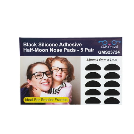GMS Optical Half Moon Shaped Contour Silicone Nose Pads 13mm Black (5