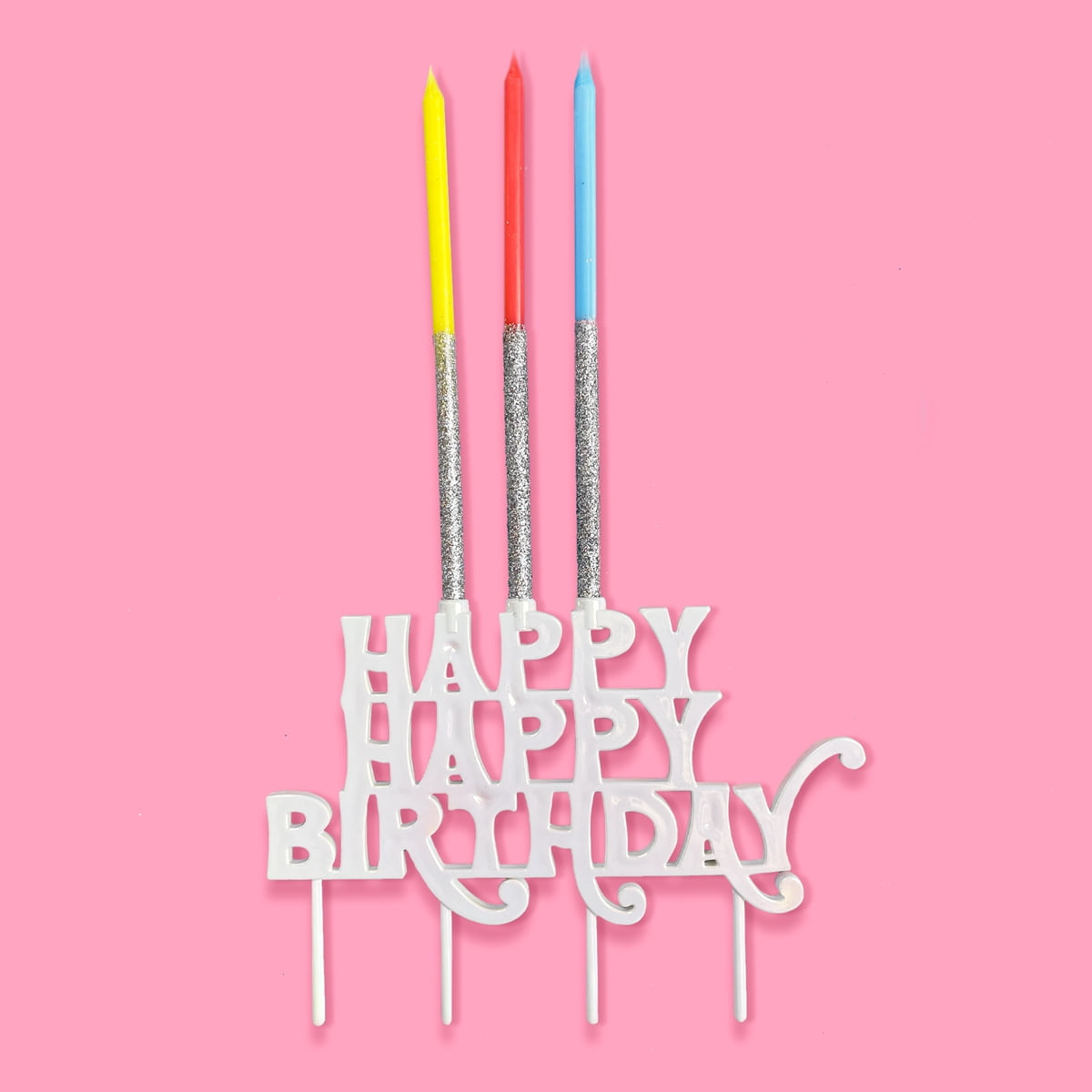 Packed Party Birthday Wishes Iridescent Cake Topper & Candle Holder