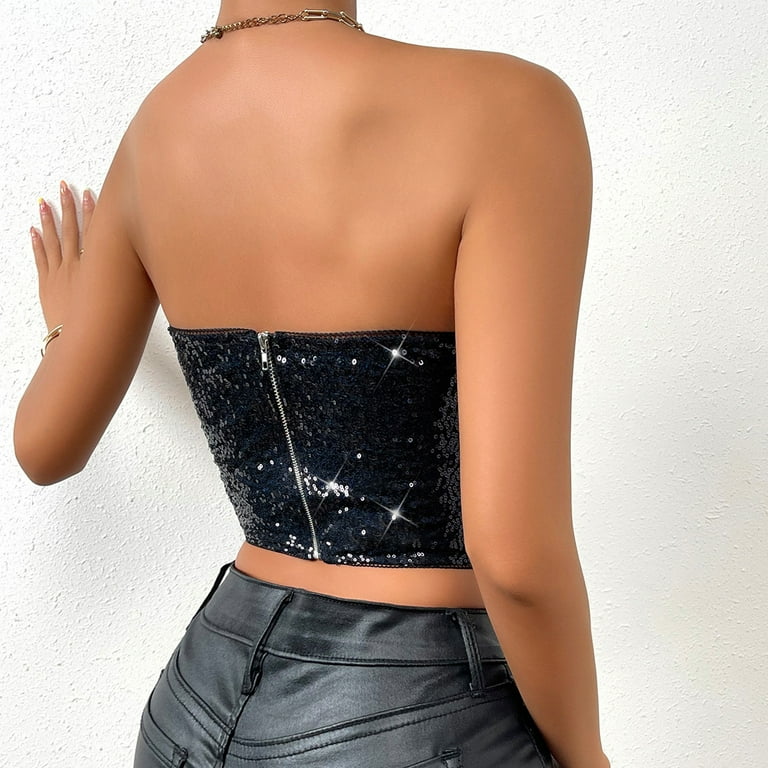 TDYHUAO Womens Glitter Sequin Bustier Corset Top Back Zipper