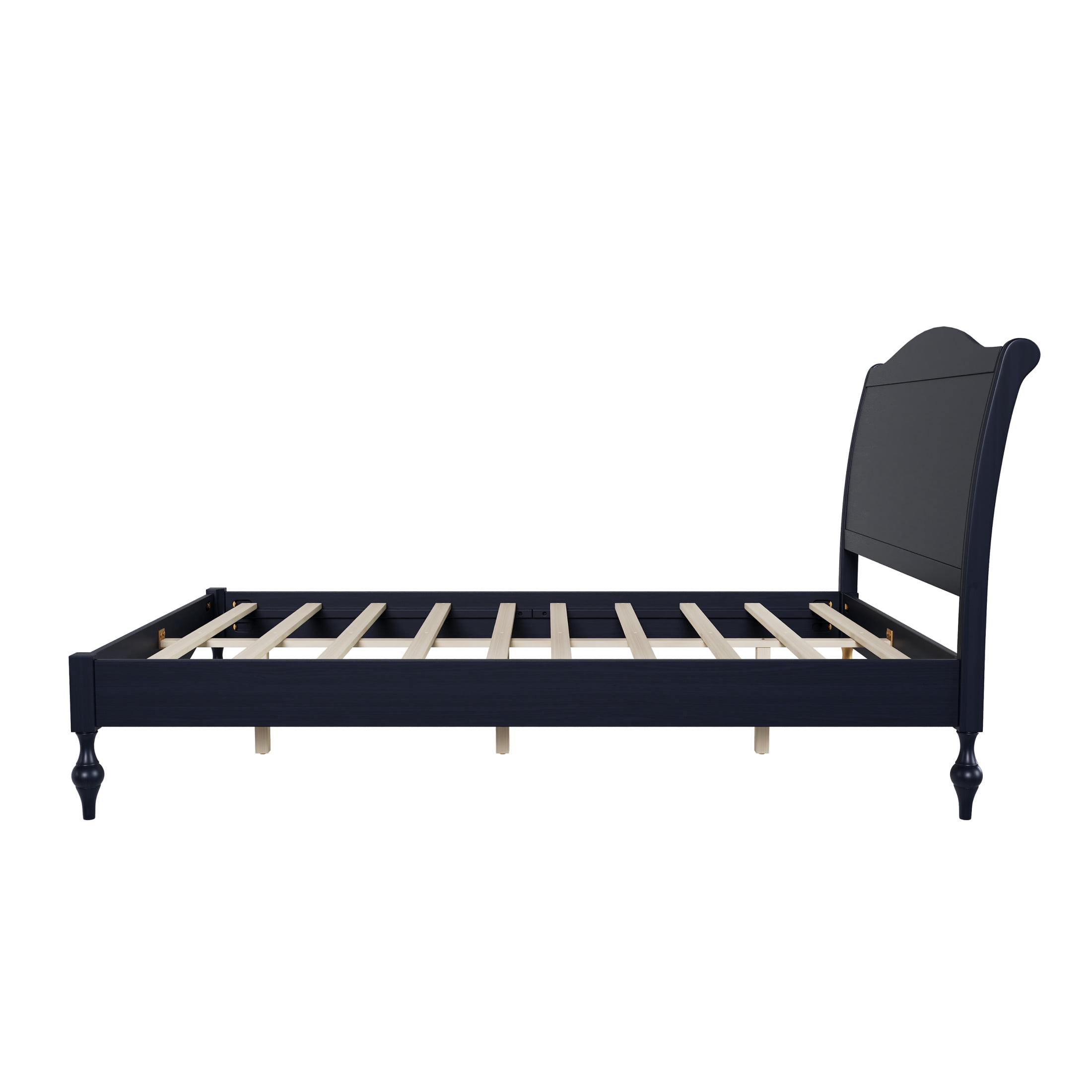 Noble House Carola Full Wooden Platform Bed Frame, Traditional Arched Headboard Vintage Design, Black