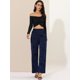 thumbnail image 3 of Pantalón Allegra K estrella de fiesta brillante elástico Pierna ancha cintura alta mujer Azul S, 3 of 6
